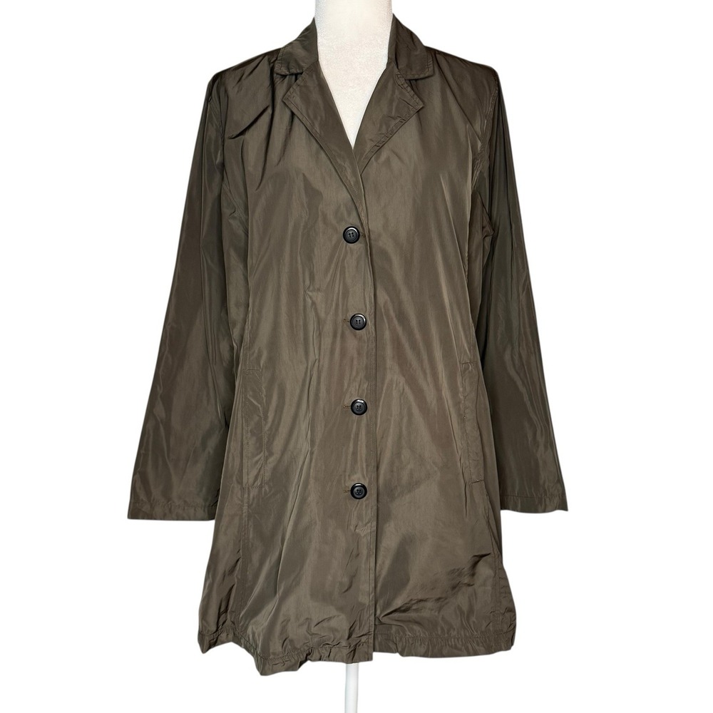 Sun Kim M Boyfriend Jacket Button Down Light Rain Coat Taupe Brown Made In USA‎
